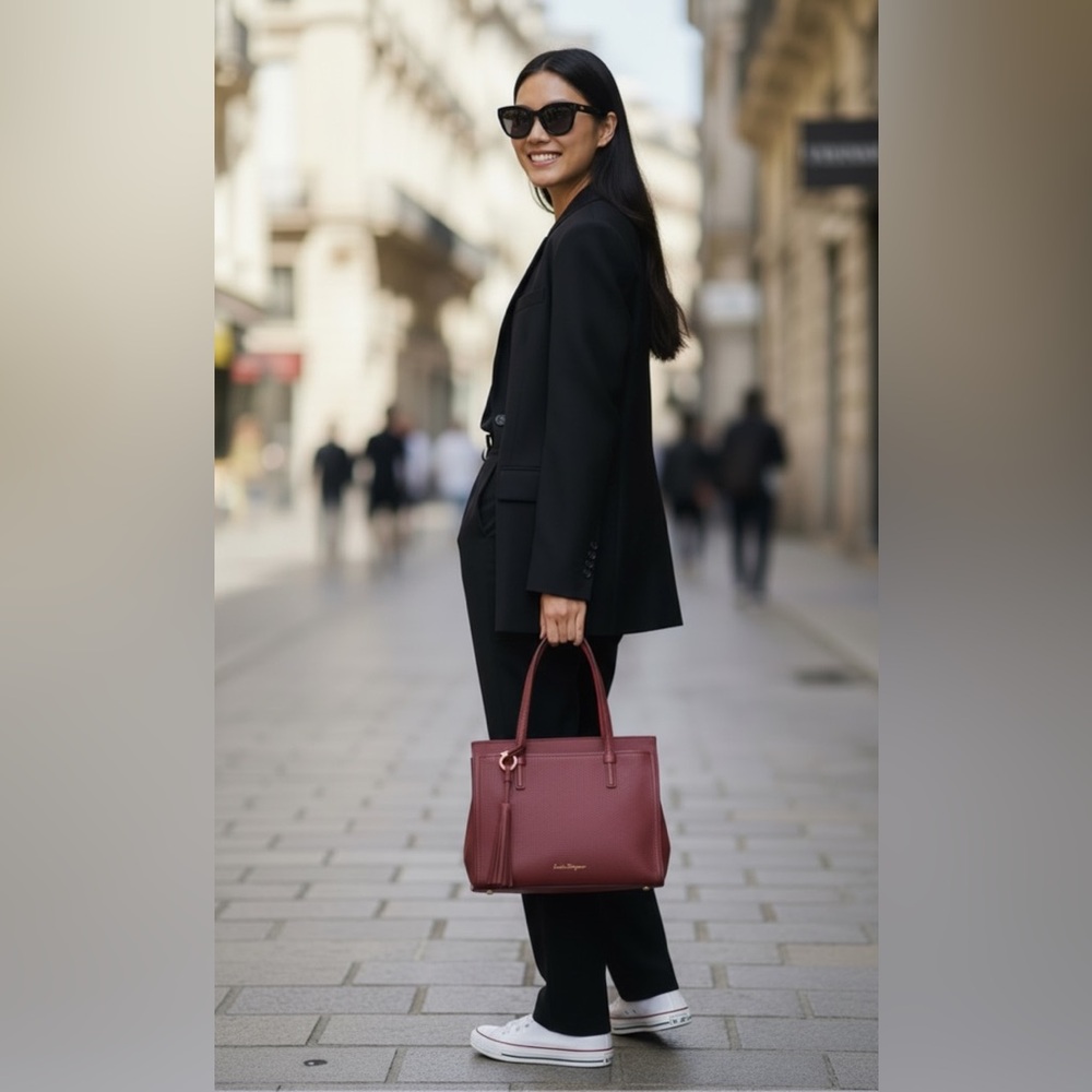 Salvatore Ferragamo Burgundy Leather Tote